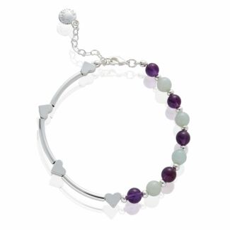 Silver Plated Gem Stone Hearts Bracelet Amazonite