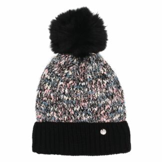 Three Tone Silver Fleck Black Pom Pom Hat