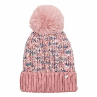 Three Tone Silver Fleck Pink Pom Pom Hat