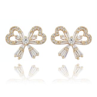 Eternal Bow Baguette Bow Gold Plated Stud Earrings