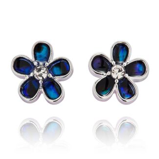 Paua Shell Pretty Flower Silver Plated Stud Earrings