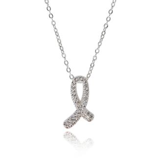 Kiss Pave Looped Silver Plated Necklace