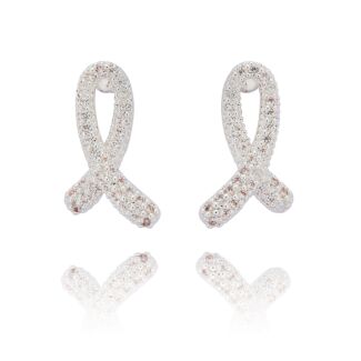 Kiss Pave Looped Silver Plated Stud Earrings
