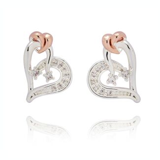 Polished Two Tone Entwined Heart Stud Earrings