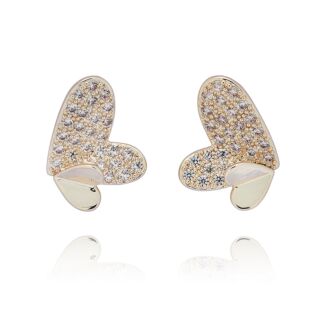 Te Amo Two Hearts Gold Plated Stud Earrings