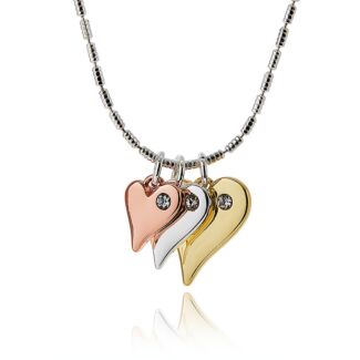 Luxe Tag Three Tone Triple Heart Necklace