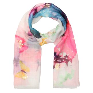 Many Butterflies Blue & Pink Foiled Scarf