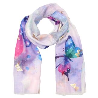 Many Butterflies Blue & Purple Foiled Scarf