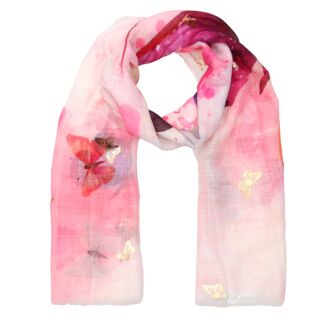 Many Butterflies Purple & Orange Foiled Scarf
