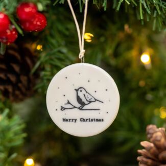 ‘Merry Christmas’ Robin Flat Porcelain Bauble