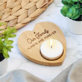 ‘Our Family Always And Forever’ Heart Shaped Tealight Holder