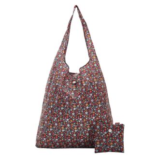 Black Ditsy Flowers Recycled Foldaway Shopper Bag