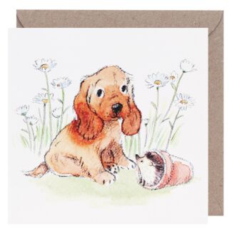 Puppy & Hedgehog Square Greetings Card