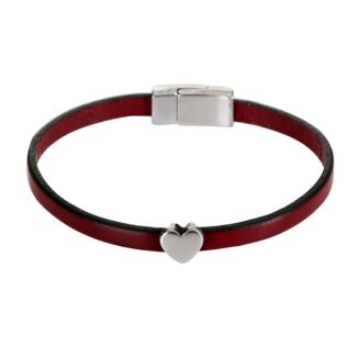 Silver Heart Charm Burgundy Leather Bracelet