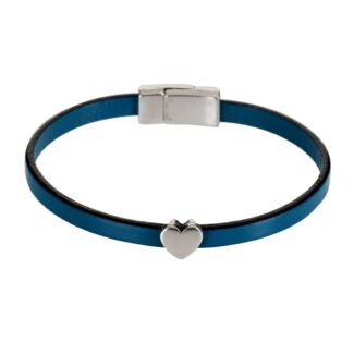 Silver Heart Charm Teal Leather Bracelet