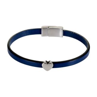 Silver Heart Charm Dark Blue Leather Bracelet