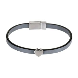 Silver Heart Charm Grey Leather Bracelet