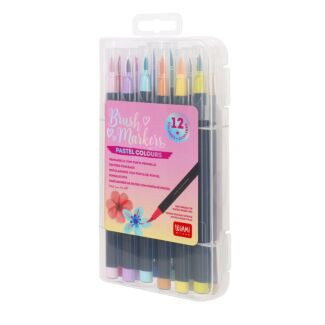 Set Of 12 Pastel Colours Brush Markers