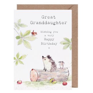 Hedgehog on Log ‘Great Granddaughter’ Birthday Card