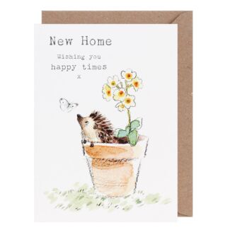 Hedgehog in Flowerpot ‘New Home’ Greetings Card