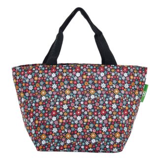 Black Ditsy Flowers Recycled Insulated Lunch Bag