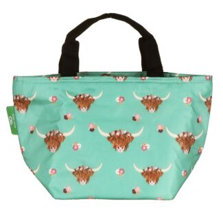 Green Floral Highland Cow Recycled Insulated Lunch Bag