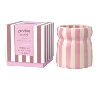 Cabana 184g ‘Grecian Sand’ Lavender Striped Ceramic Candle