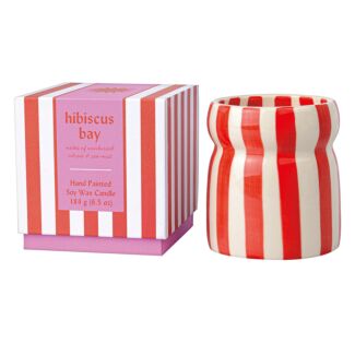 Cabana 184g ‘Hibiscus Bay’ Red Striped Ceramic Candle