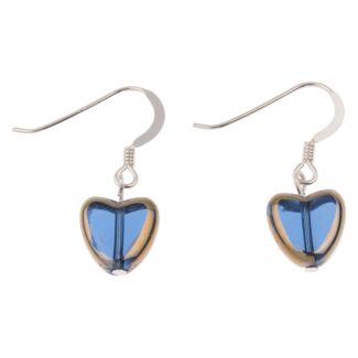 Blue Gold Edged Hearts Earrings