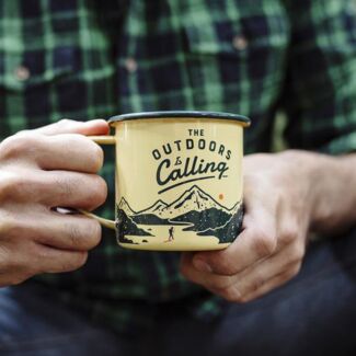 Outdoors is Calling Enamel Mug