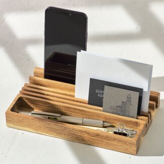 Wooden Desk Organiser With Phone Stand