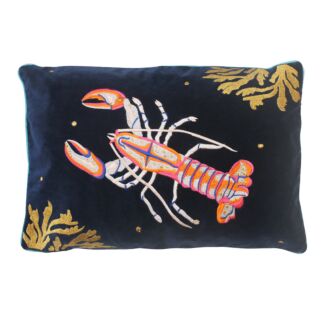 Coral Lobster Velvet Cushion