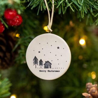 ‘Merry Christmas’ Trees Flat Porcelain Bauble