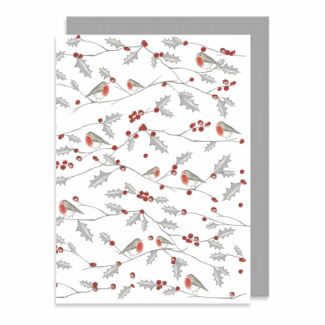 Bird and Berry Robin All Over Greetings Card