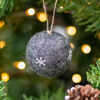 Felt Embroidered Grey Bauble