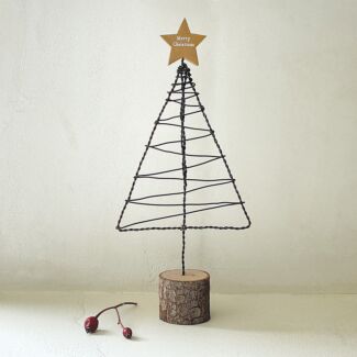 Rusty Wire Christmas Tree With Wooden Star