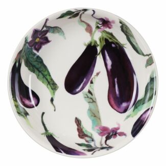 Vegetable Garden Aubergine & Flowers Medium Pasta Bowl