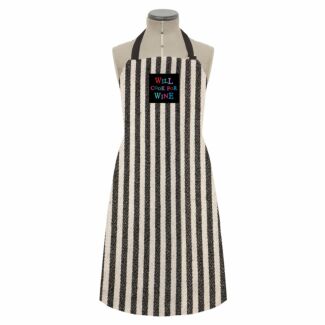 Will Cook For Wine Wide Striped Apron
