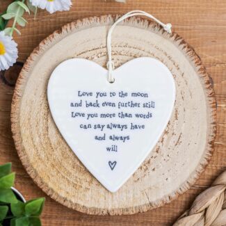 'Love You To The Moon' Porcelain Round Heart