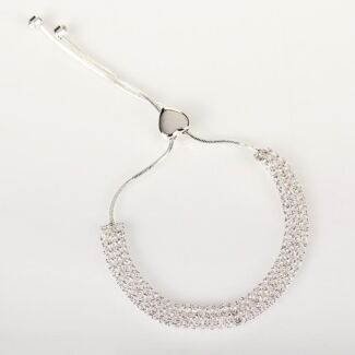 Silver Plated Three Row Diamante Bling Bracelet 