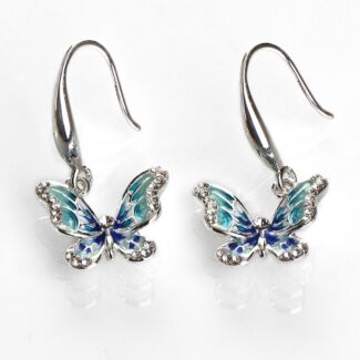 Hand Painted Elegant Blue Butterfly Earrings