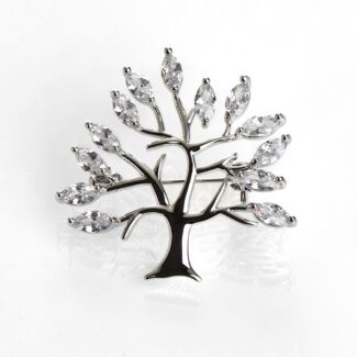 Clear Tree of Life Silver Brooch