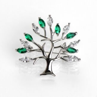 Green Tree of Life Silver Brooch