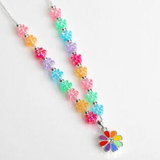 Girls Silver Plated Rainbow Flowers Necklace