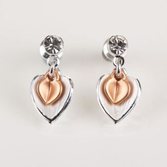 Matt Silver/ Rose Gold Plated Heart Earrings