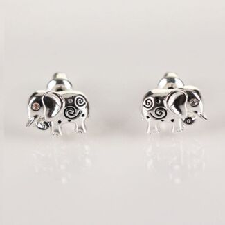 Silver Swirly Elephant Earrings