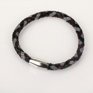 Men's Three Tone Plait Leather Bracelet Grey Brown Black