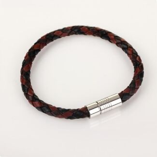 Men's Three Tone Plait Leather Bracelet Red Brown Black