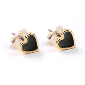 Black Enamel Heart Stud Earrings