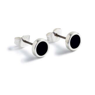 Black Round Silver Stud Earrings
